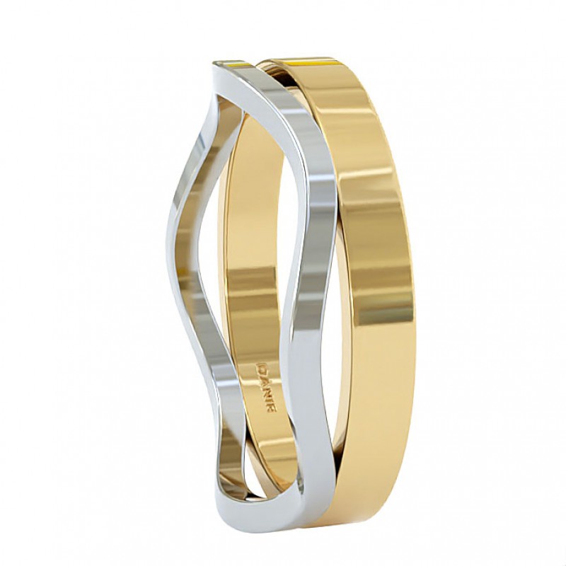 18K White And Yellow Gold 6mm Wave Wedding Ring