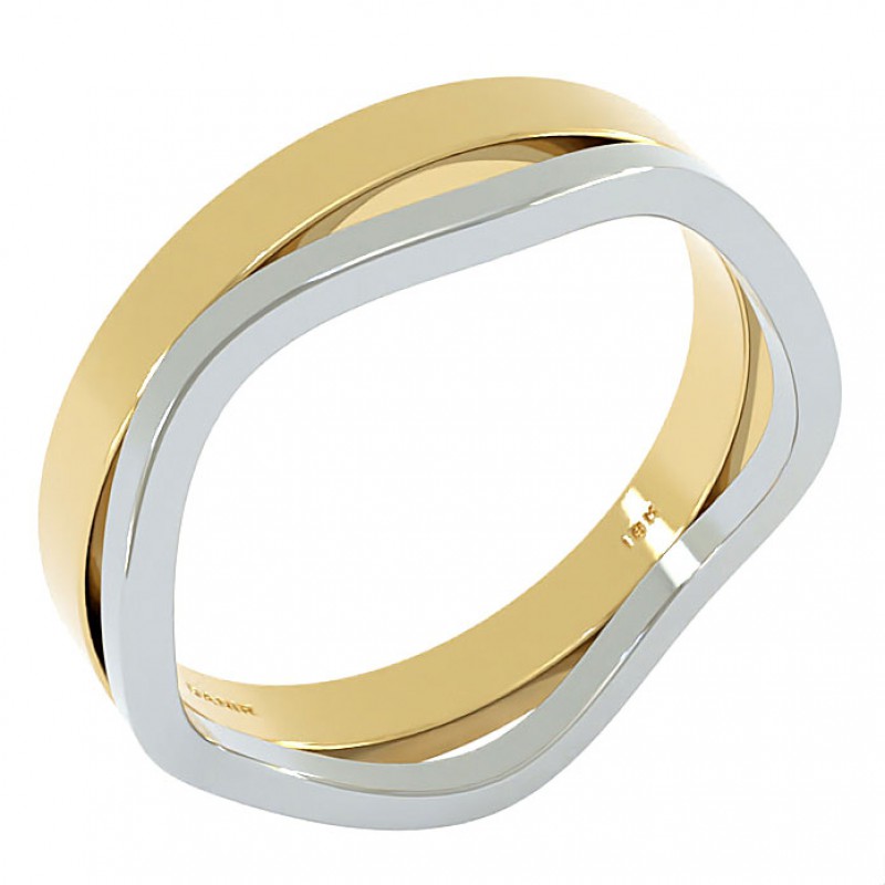 18K White And Yellow Gold 6mm Wave Wedding Ring