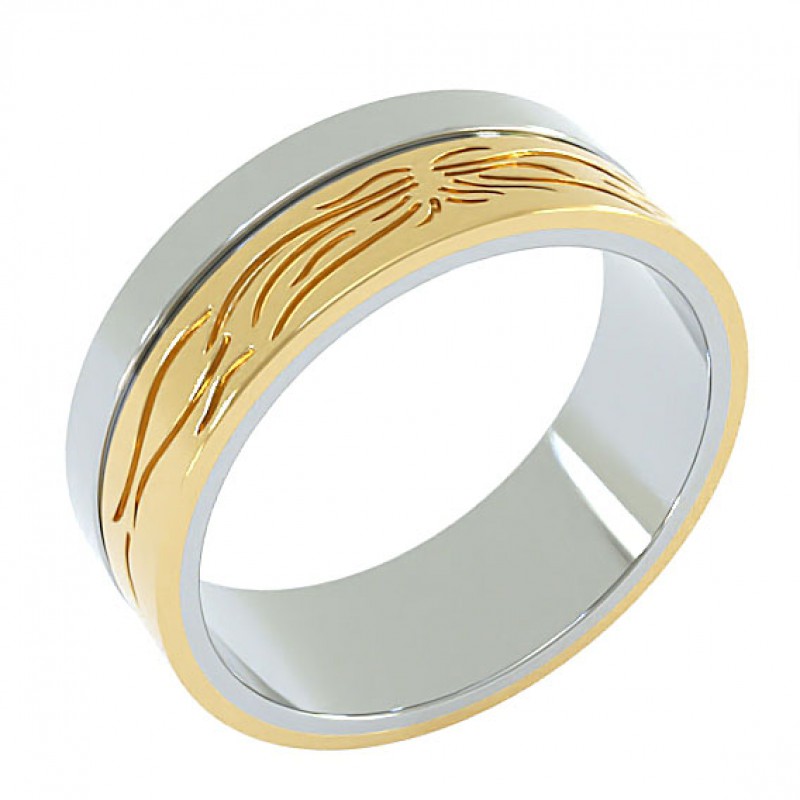 18K White And Yellow Gold 7.5mm Tattoo Wedding Ring