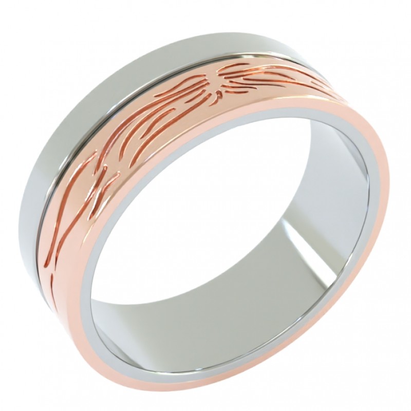 18K White And Rose Gold 7.5mm Tattoo Wedding Ring