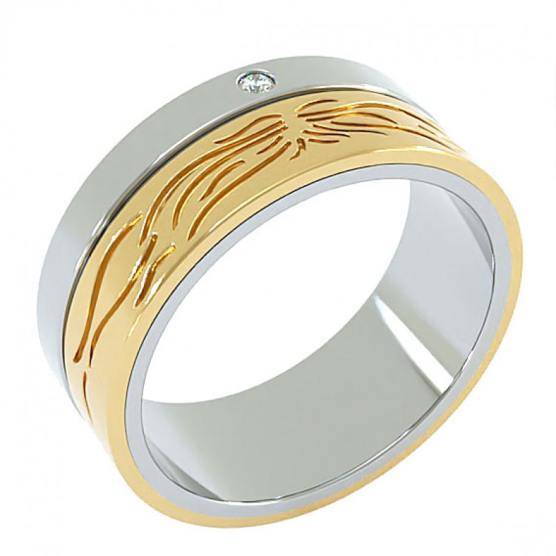 18K White And Yellow Gold 7.5mm Tattoo Wedding Ring