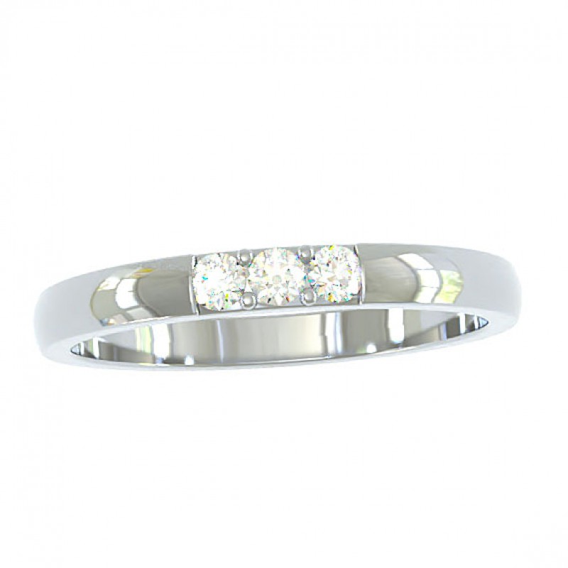 18K White Gold 2.5mm Petit Comfort Three Stone Wedding Ring