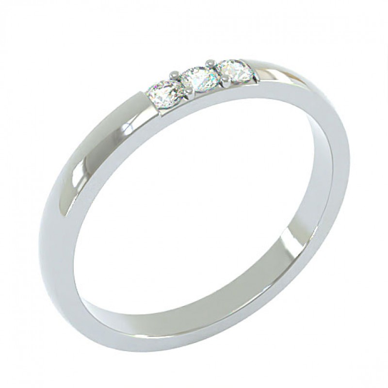 18K White Gold 2.5mm Petit Comfort Three Stone Wedding Ring