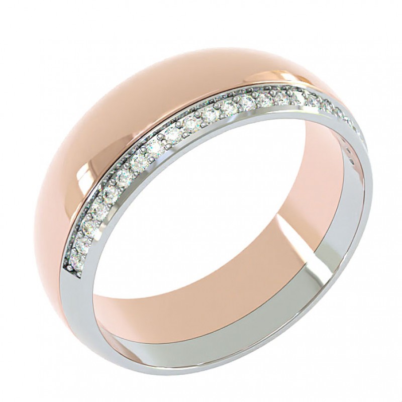 18K White And Rose Gold 6.5mm Beveled Wedding Ring