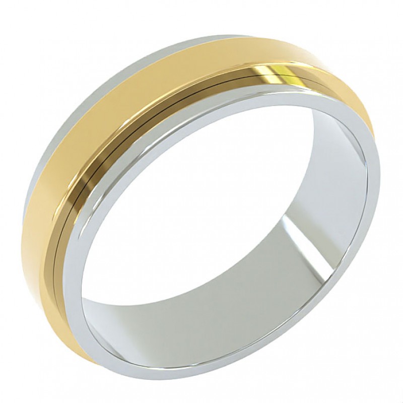 18K White And Yellow Gold 6.5mm Edge Wedding Ring