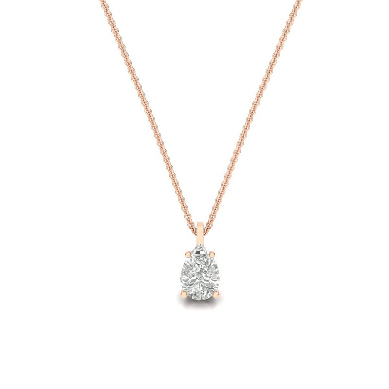 18K Rose Gold Pear Solitaire Diamond Pendant