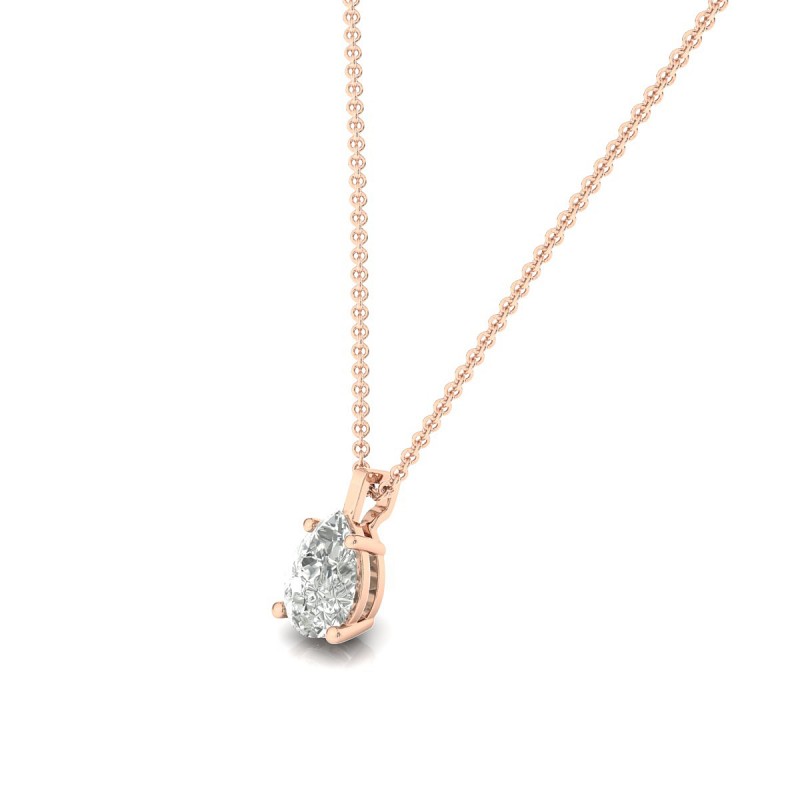 18K Rose Gold Pear Solitaire Diamond Pendant
