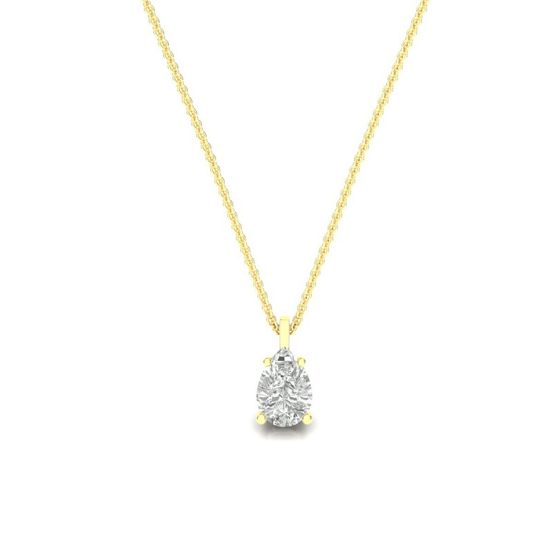 18K Yellow Gold Pear Solitaire Diamond Pendant