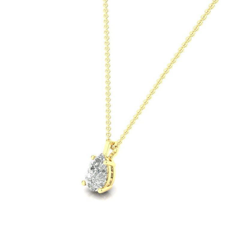 18K Yellow Gold Pear Solitaire Diamond Pendant
