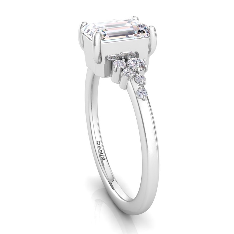 18K White Gold <br> Amelia Bezel Emerald Diamond Engagement Ring White Gold 