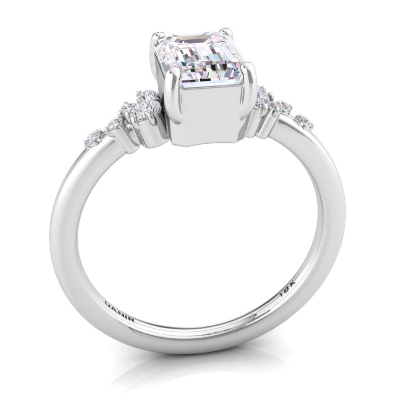 18K White Gold <br> Amelia Bezel Emerald Diamond Engagement Ring White Gold 