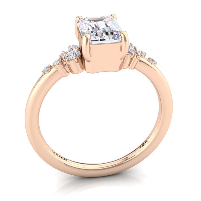 18K ROSE Gold <br> Amelia Bezel Emerald Diamond Engagement Ring Rose Gold 