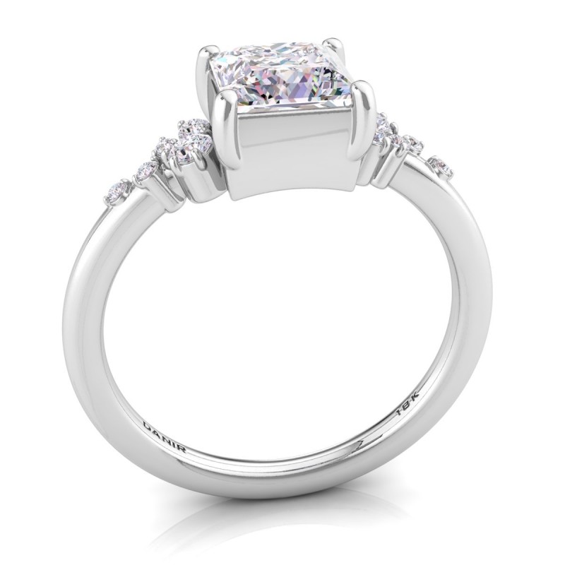 18K White Gold <br> Amelia Bezel Princess Diamond Engagement Ring White Gold 