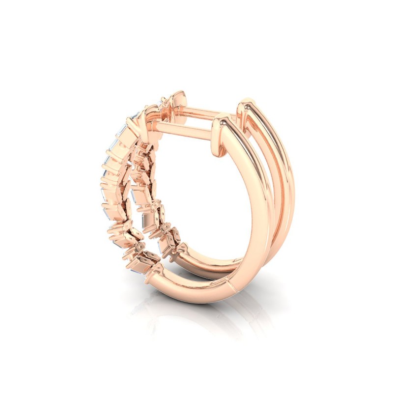 Baguette Cluster Hoop Earrings Rose Gold