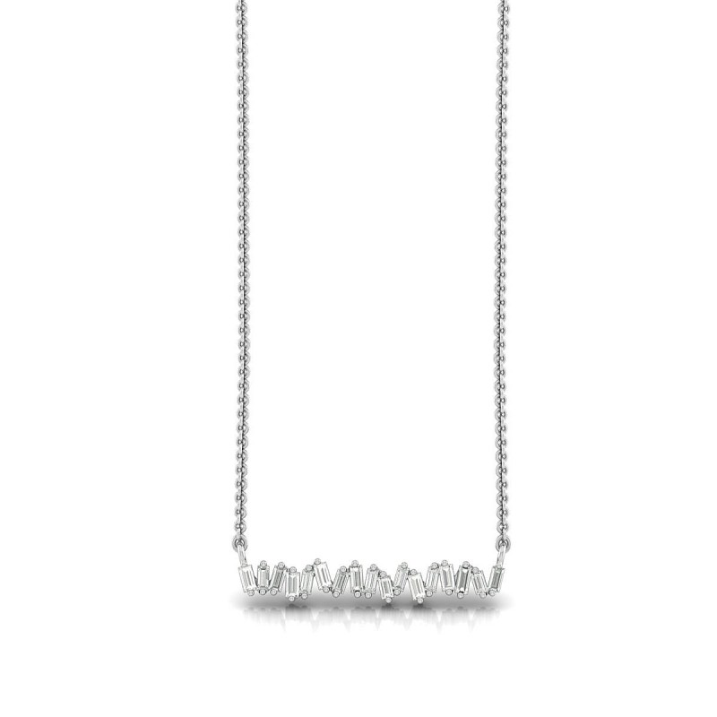18K Baguette Bar Diamond White Gold Necklace