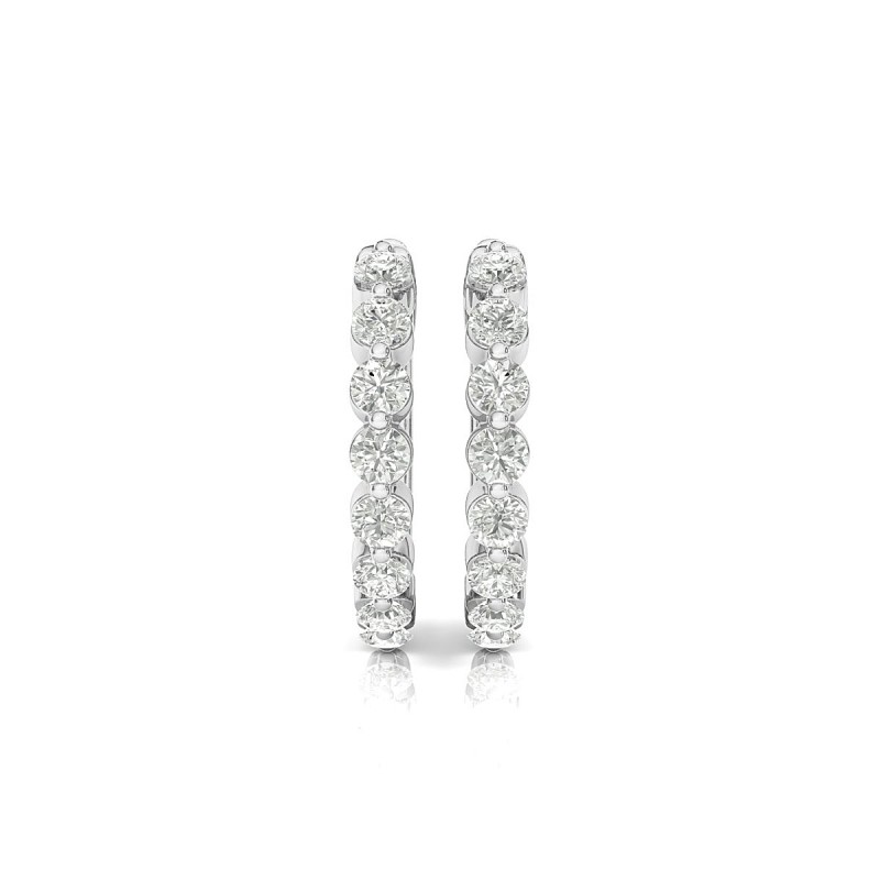 18K White Barelle Hoop Diamond Earrings 