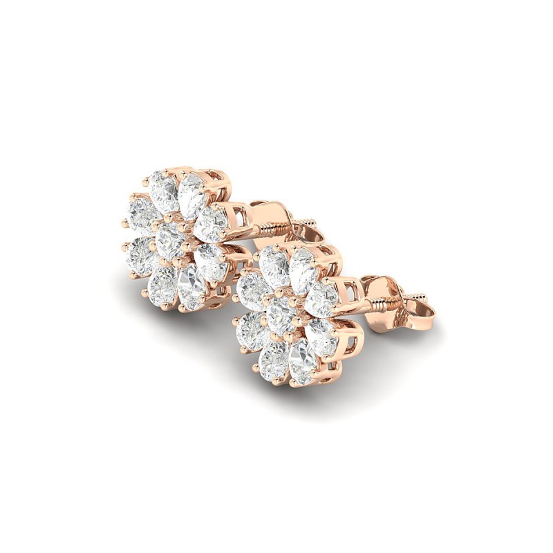 18K Rose Gold Blossom Flower Diamond Earrings