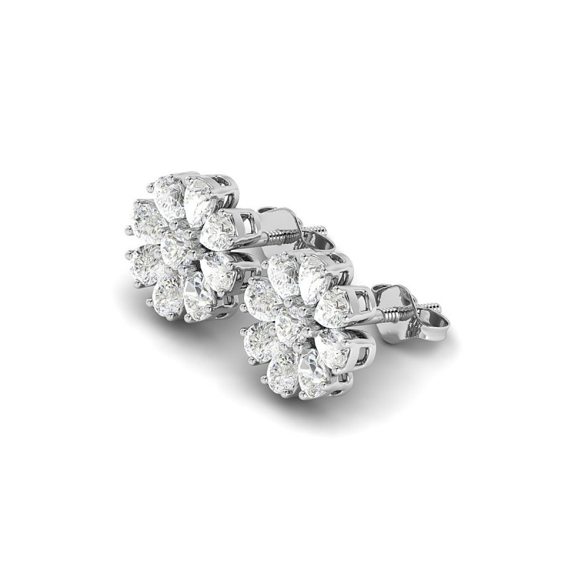18K White Gold Blossom Flower Diamond Earrings