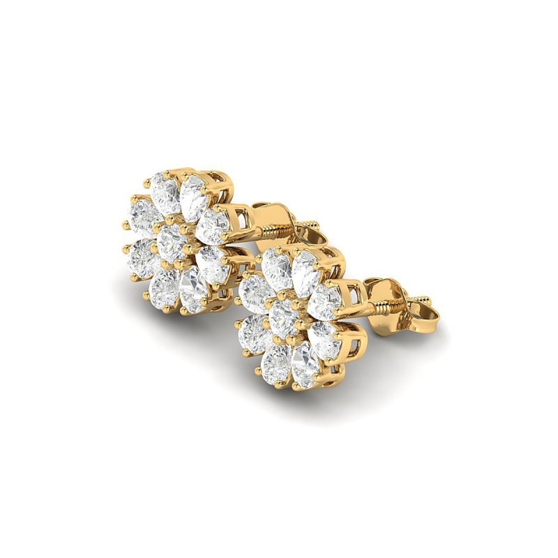 18K Yellow Gold Blossom Flower Diamond Earrings