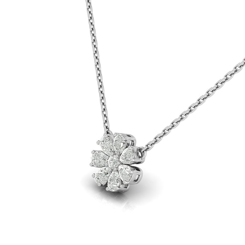18K Blossom Flower Diamond White Gold Pendant 