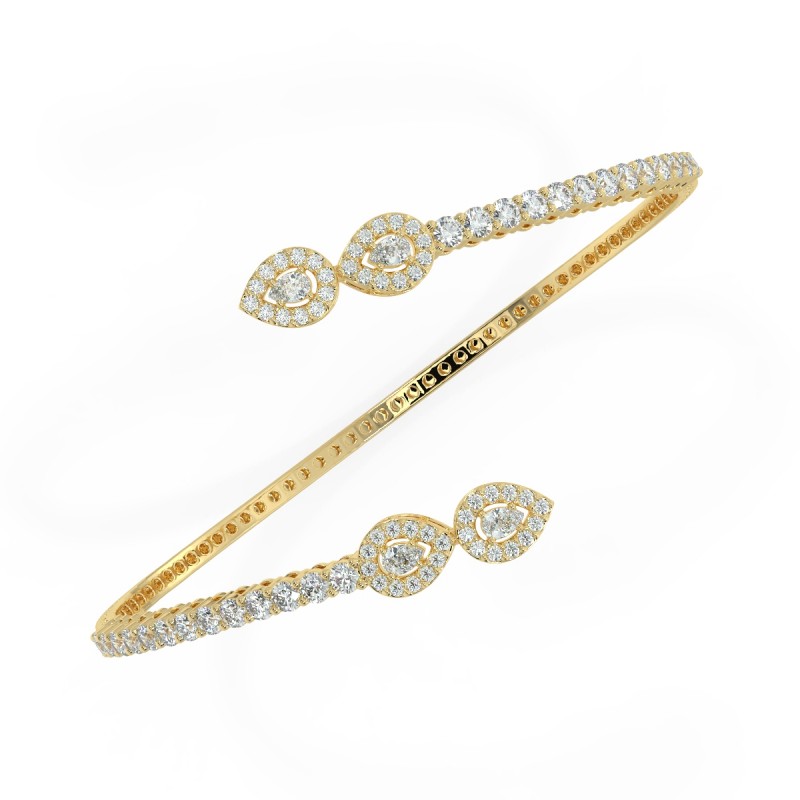 Double Pear Shape Diamond Cuff Bracelet Yellow Gold