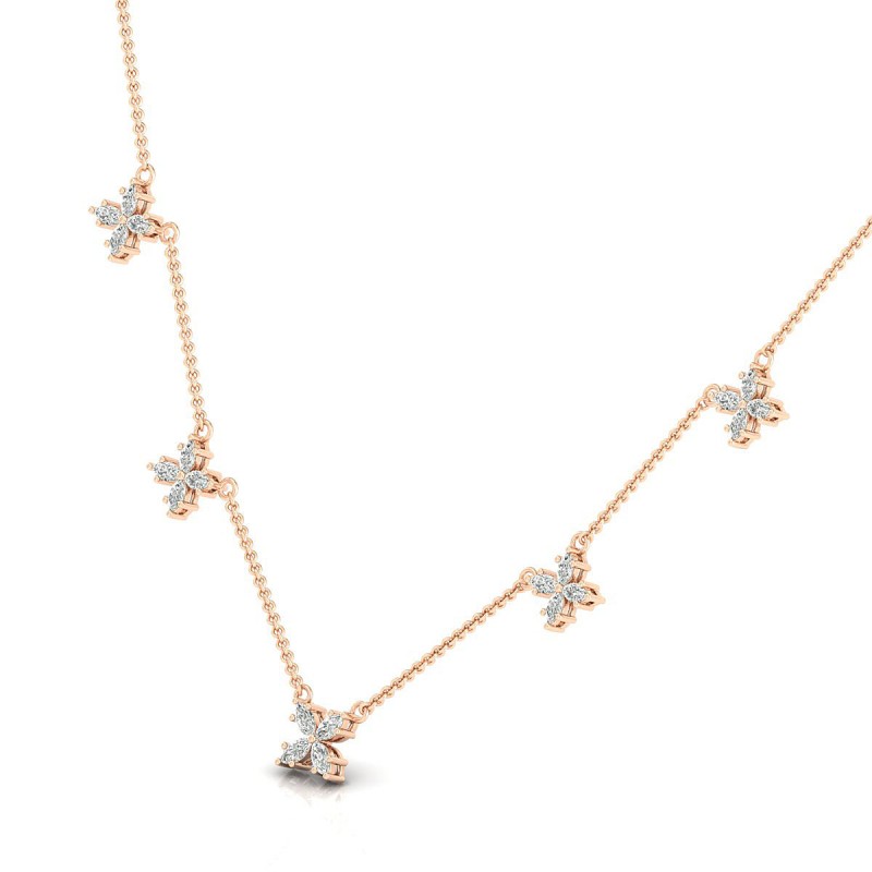 18K Butterfly Chain Diamond Rose Gold Pendant 