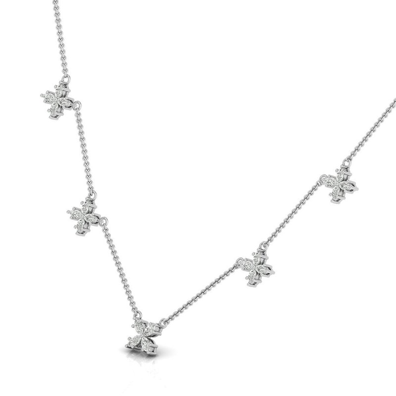 18K Butterfly Chain Diamond White Gold Pendant 