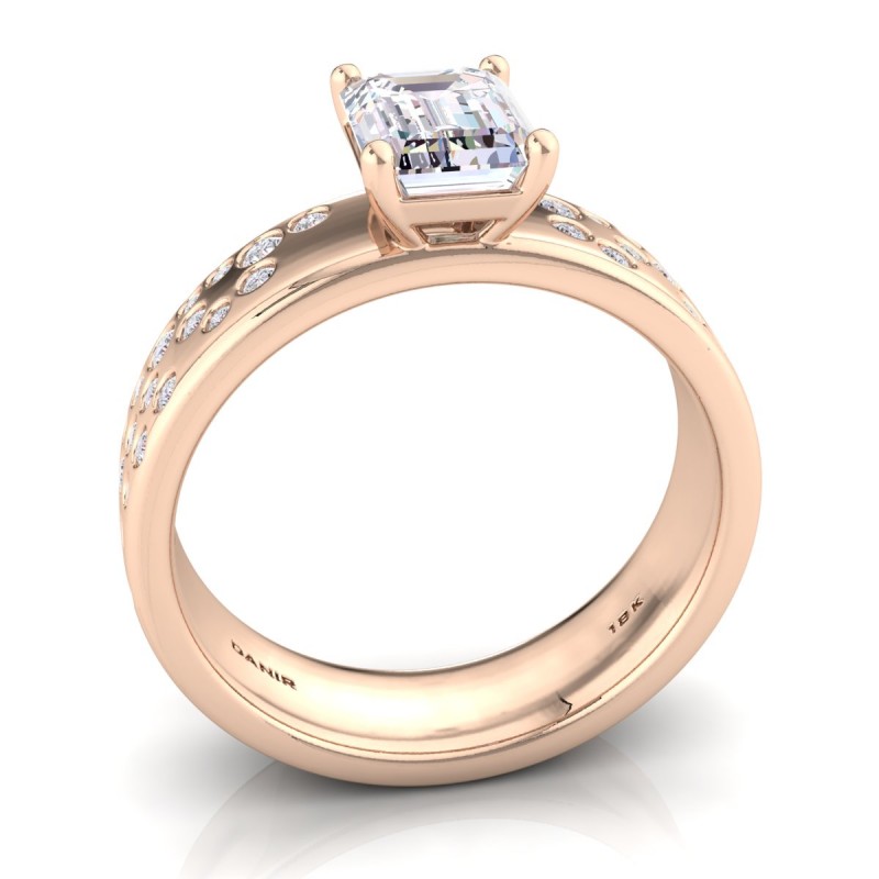 18K ROSE Gold <br> Casadei Emerald Diamond Engagement Ring Rose Gold 