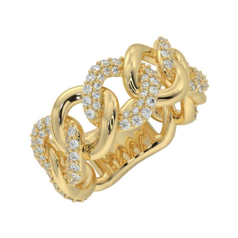 18K Yellow Gold Cuban Pavé Link Diamond Ring