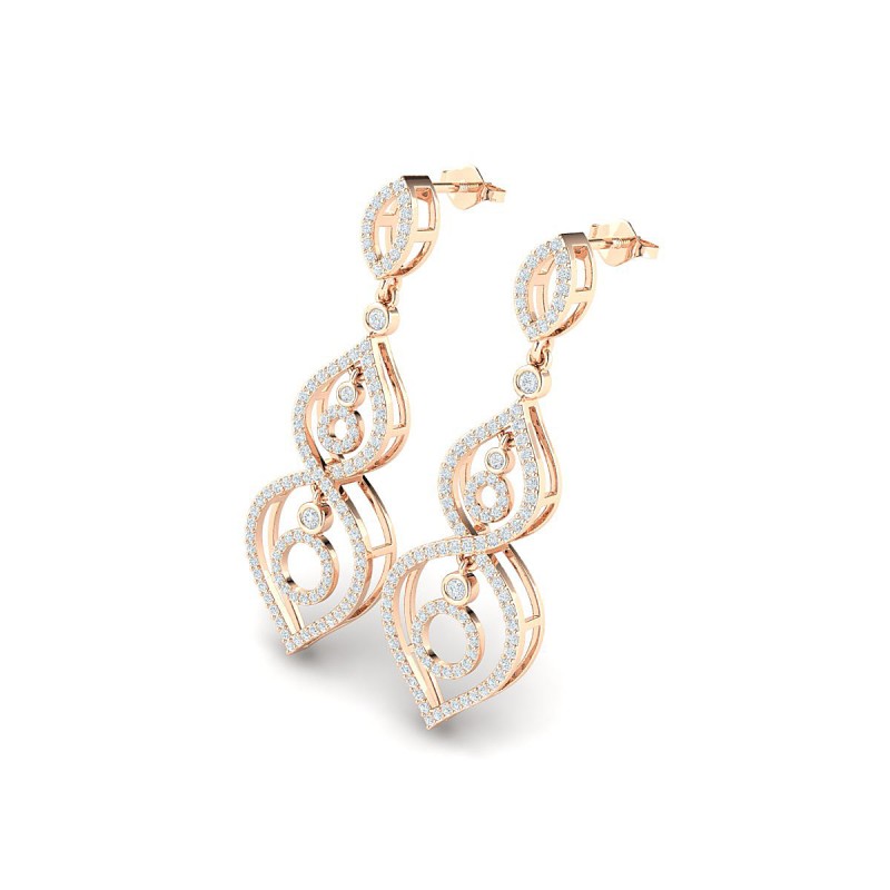 18K Rose Gold Dangling Loop Diamond Earrings