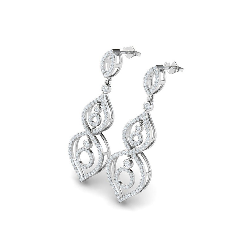 18K White Gold Dangling Loop Diamond Earrings