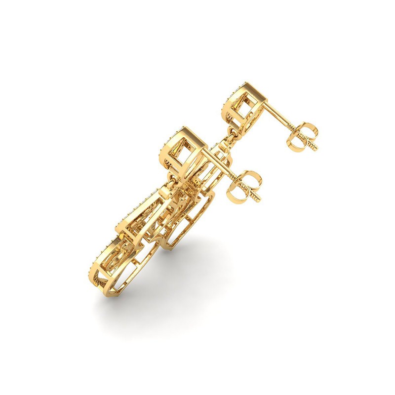 18K Yellow Gold Dangling Loop Diamond Earrings