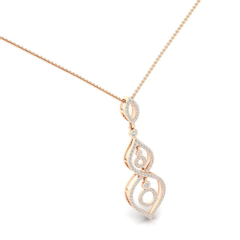 18K Rose Gold Dangling Loop Diamond Necklace