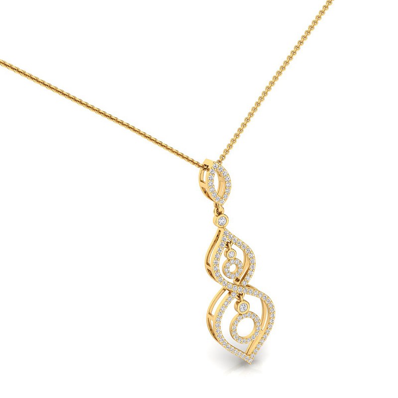 18K Yellow Gold Dangling Loop Diamond Necklace