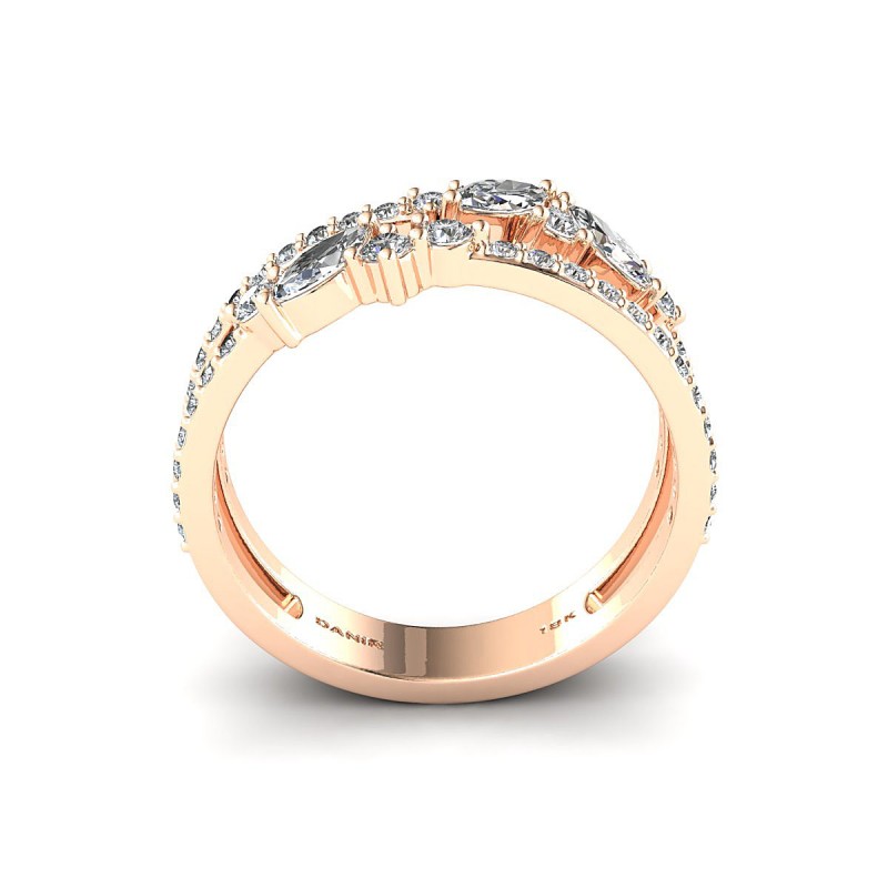 18K Rose Gold Double Band Marquise Diamond Ring