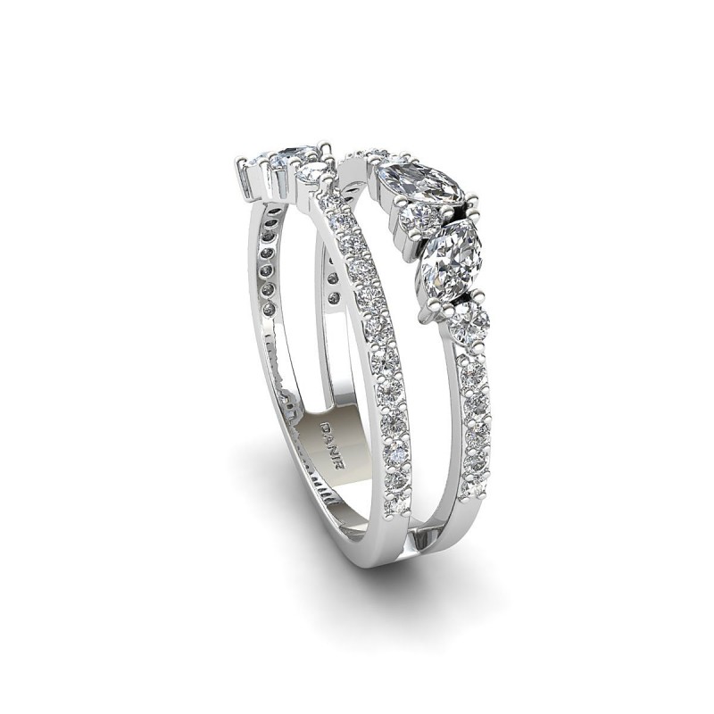 18K White Gold Double Band Marquise Diamond Ring
