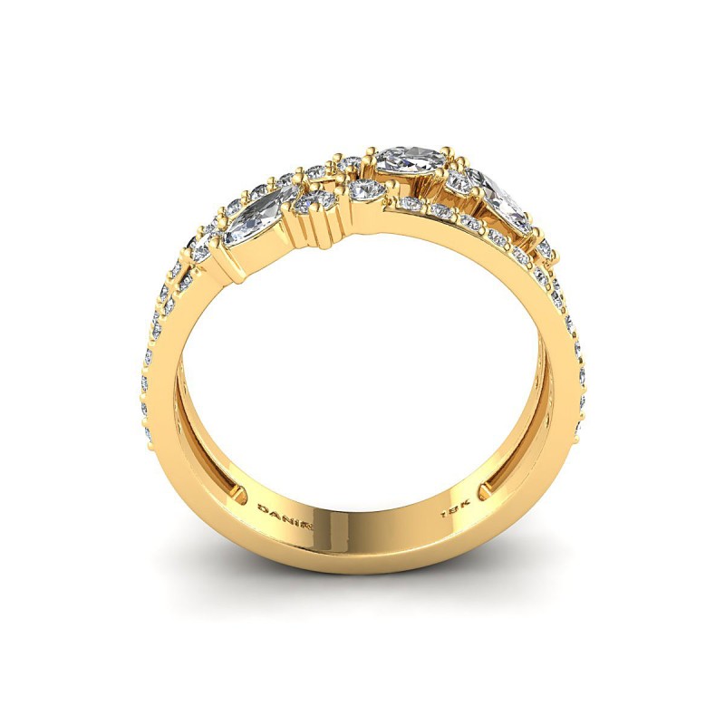 18K Yellow Gold Double Band Marquise Diamond Ring
