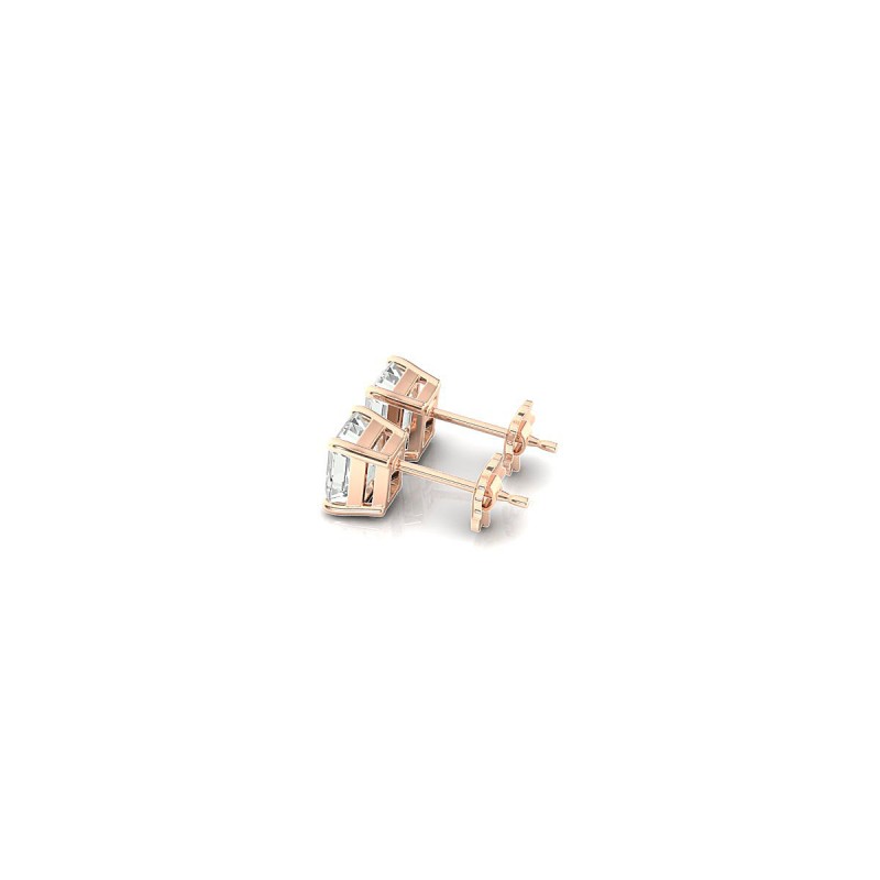 18K Rose Gold Emerald Cut Diamond Stud Earrings