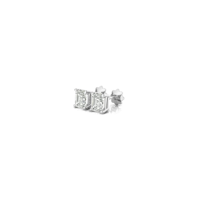 18K White Gold Emerald Cut Diamond Stud Earrings