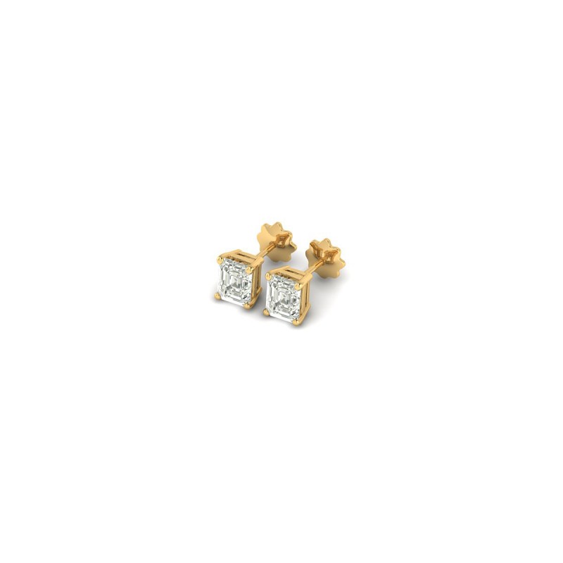 18K Yellow Gold Emerald Cut Diamond Stud Earrings