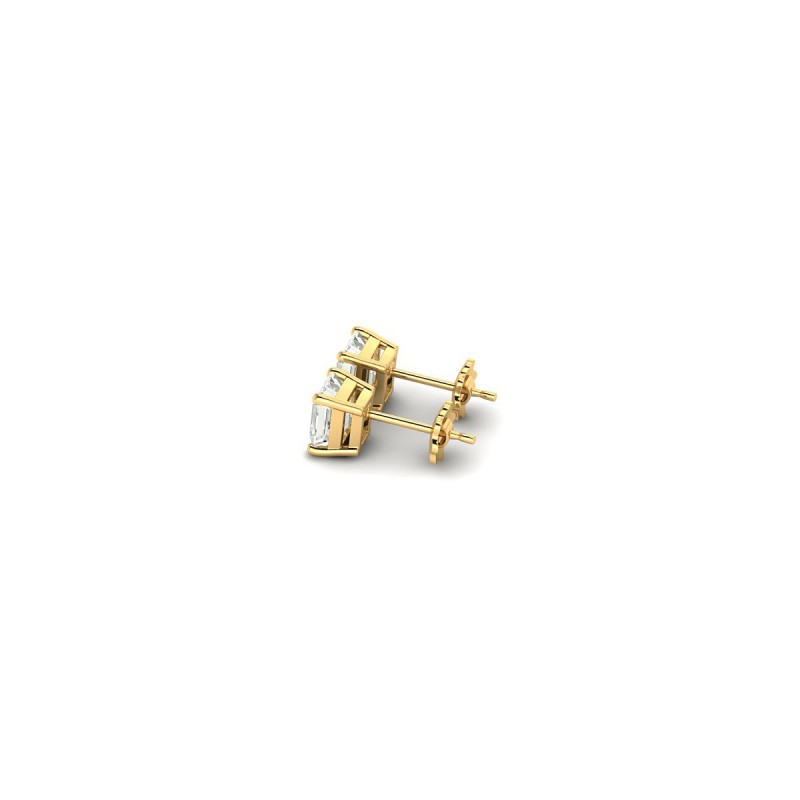 18K Yellow Gold Emerald Cut Diamond Stud Earrings