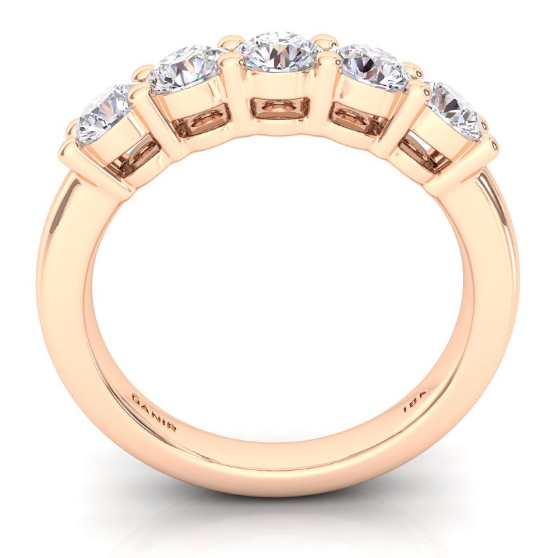 18K Rose Gold Round Five Stone Diamond Ring