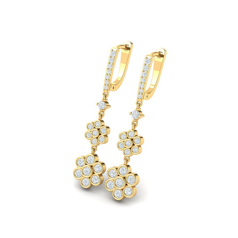 18K Yellow Gold Floral Drop Diamond Earrings