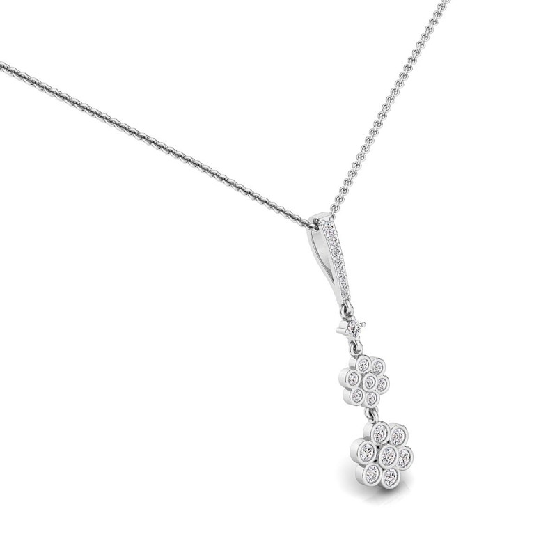18K White Gold Diamond Floral Necklace 