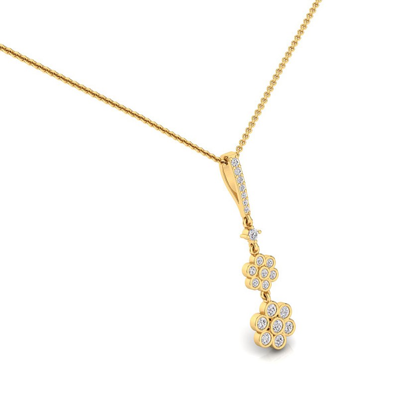 18K Yellow Gold Diamond Floral Necklace 