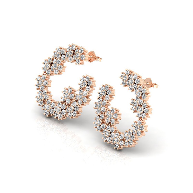 18K Rose Gold Florentin Flower Hoop Diamond Earrings