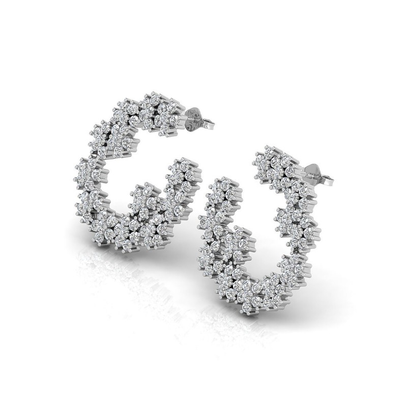 18K White Gold Florentin Flower Hoop Diamond Earrings