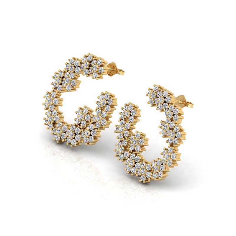 18K Yellow Gold Florentin Flower Hoop Diamond Earrings