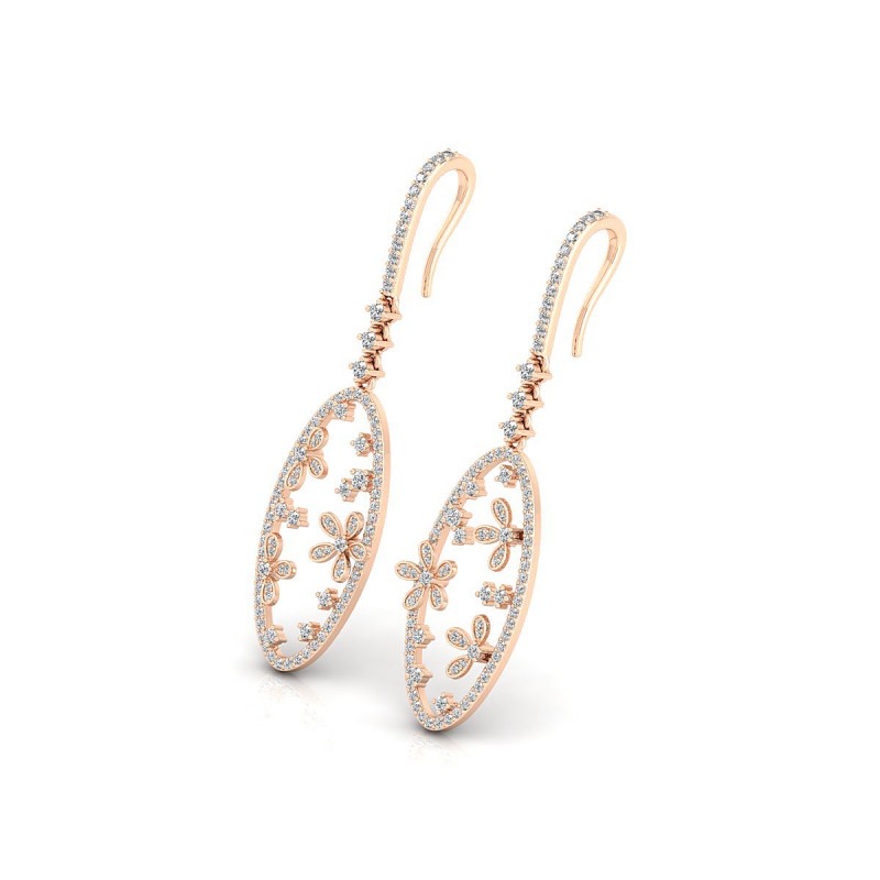 18K Rose Gold Flower Drop Diamond Earrings