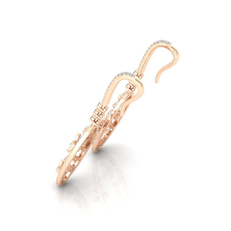 18K Rose Gold Flower Drop Diamond Earrings
